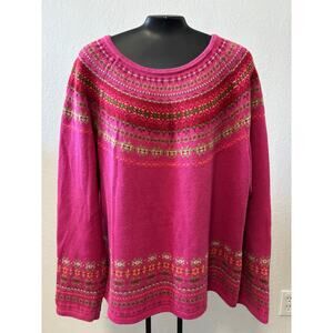 Shaver Lake Fair Isle Sweater Pullover Womens Size XL Pink Ramie / Cotton